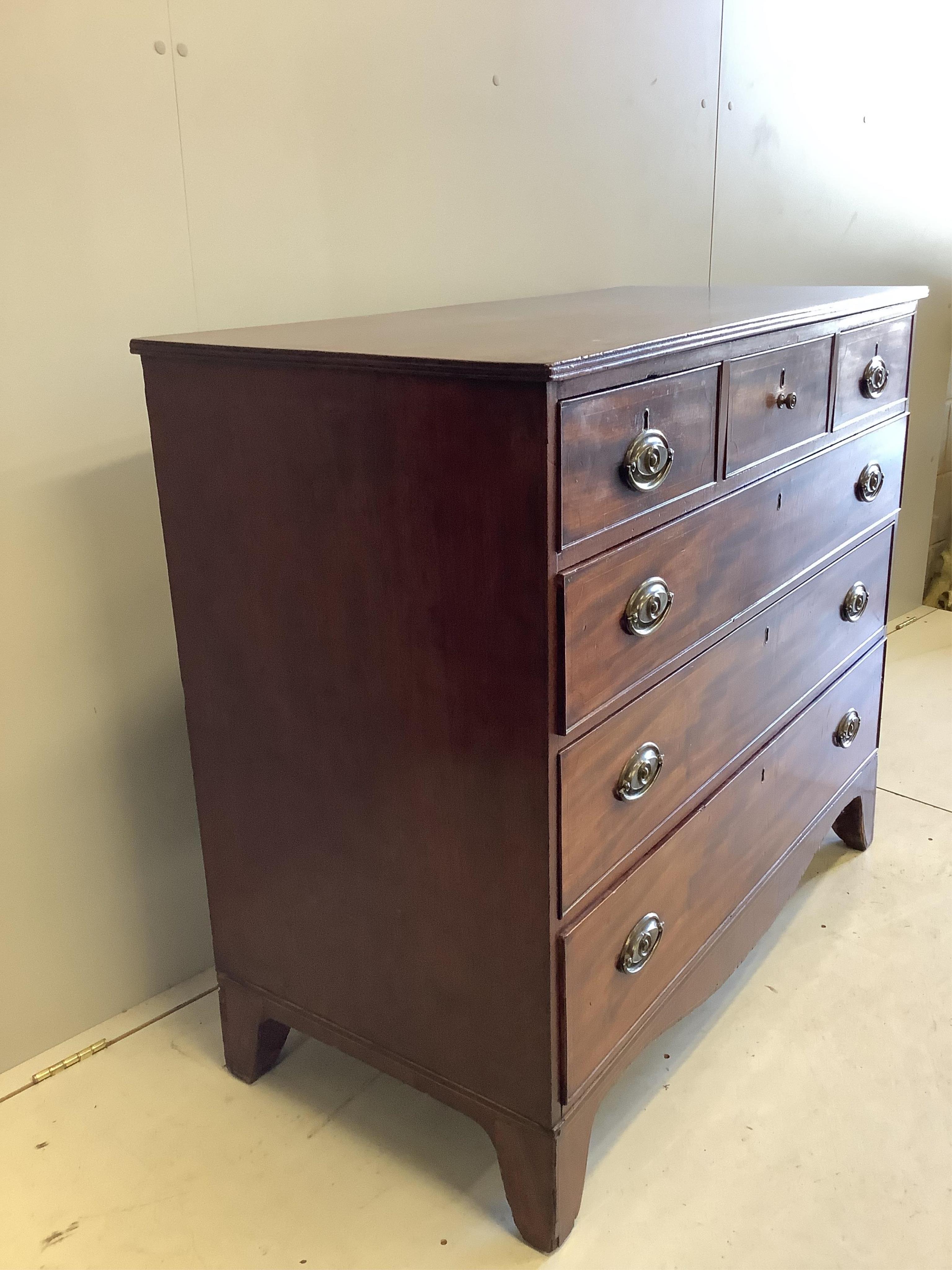 A George III Scottish mahogany chest of drawers, width 115cm, depth 55cm, height 100cm. Condition - fair